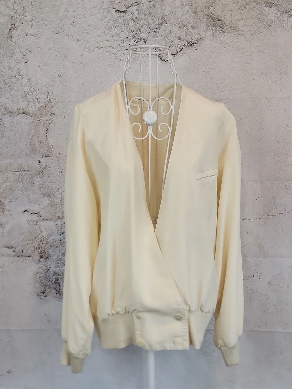 Vintage 80s Cream V-Neck Wrap Blazer Jacket - Unbranded Womens Size M/L